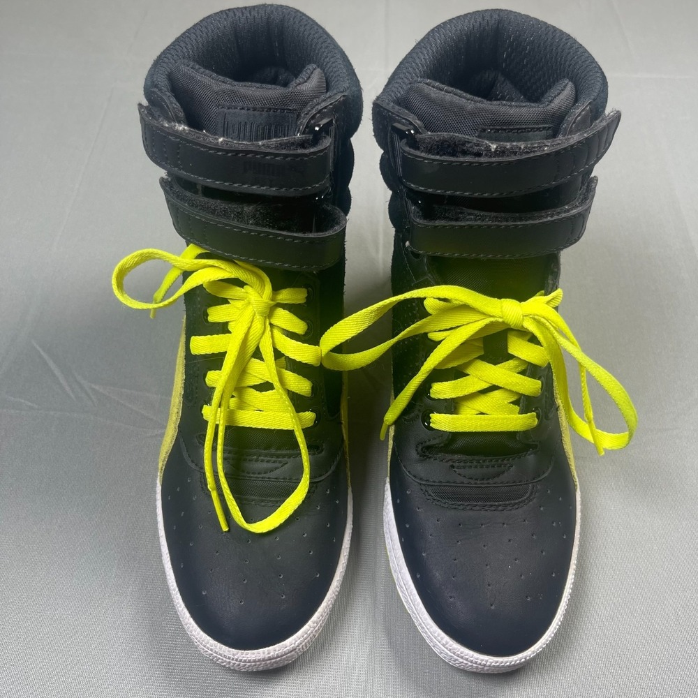 Puma Sky Hi II Women's 8 Black Yellow Suede Hidden Wedge Sneakers